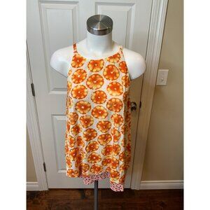 Porridge Floral Orange White Floral Print Tank Top, Size Medium